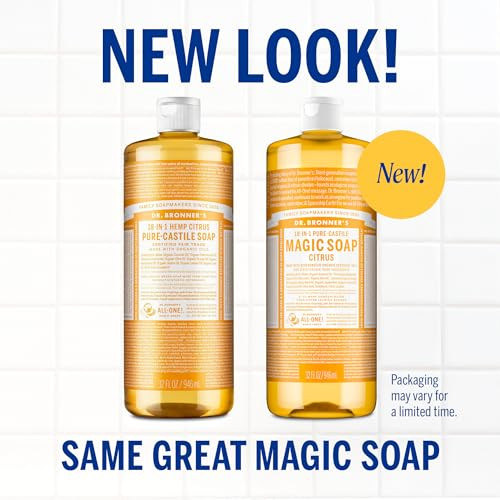 Dr. Bronner's Magic Soap-Pure-Castile Liquid Soap (Citrus 32oz 2-Pack)-Regenerative Organic  Oils 18-in-1 Uses: Body Hair Laundry Pets & Dishes Concentrated Vegan Non-GMO
