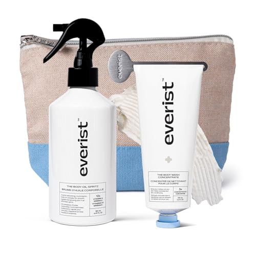 Everist Body Oil Spritz – Waterless Vitamin-Infused Dry Body Oil with Vitamin C & E Lightweight Fast-Absorbing Spray for Glowing Skin – Shower-Safe Aluminum Bottle 6.1 fl oz