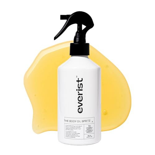 Everist Body Oil Spritz – Waterless Vitamin-Infused Dry Body Oil with Vitamin C & E Lightweight Fast-Absorbing Spray for Glowing Skin – Shower-Safe Aluminum Bottle 6.1 fl oz