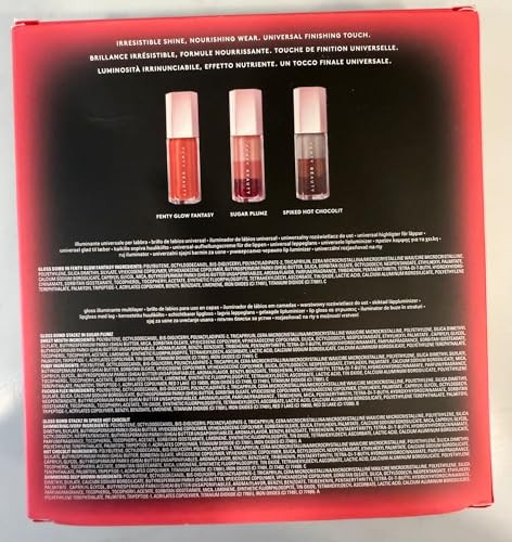 FENTY BEAUTY Glossy Posse VIII 3-Piece Lip Luminizer Set  Shades Fenty Glow Fantasy Sugar Plumz Spiked Hot Chocolit  3 x 0.3 Fl Oz