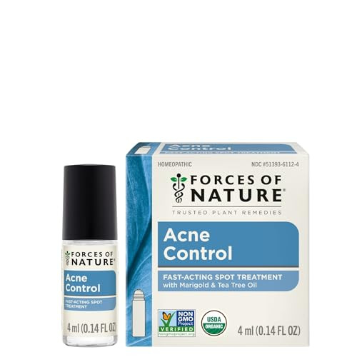Forces of Nature Natural Organic Acne Skin Care Treatment Non GMO No Harmful Chemicals Cruelty  - Acne & Pimple Control Clear & Balance Skin Tone 0.14 Fl Oz