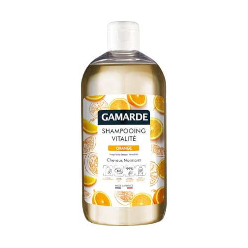 Gamarde Vitality Shampoo - Shampoo for Men with Aloe Vera and Coconut Oil - Strengthens and Shines with Orange Essential Oil - 16.89 oz