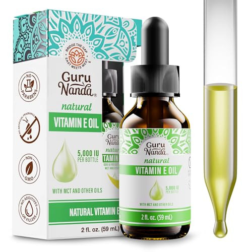 GuruNanda Pure & Natural Vitamin E Oil for Skin Scars Face & Nails 5000 IU With D-Alpha Tocopherol & MCT Oil to Help Enhance Absorption Non-GMO & Vegan 2 FlOz