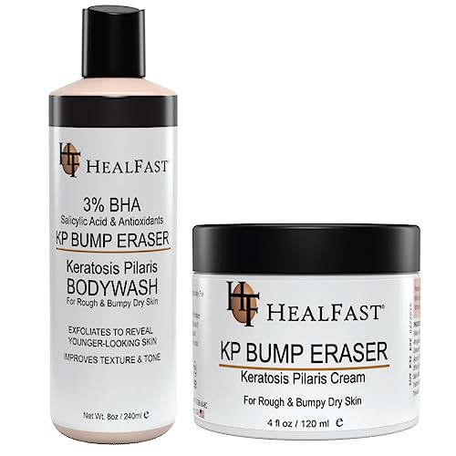 HealFast KP Bump Eraser Cream (4 Oz) and Bodywash (8 Oz) Set – Soften Exfoliate Nourish Rough and Bumpy Skin – Keratosis Pilaris - For All Types