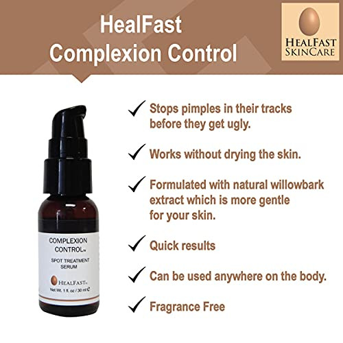 HealFast Complexion Control Spot Treatment Serum 1 Oz – For Acne and Scar of Face and Body – Blemish Remover For All Skin Types – Formulated with Salicylic Acid Using Ovasome Technology
