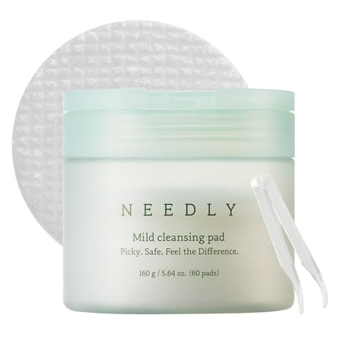 NEEDLY NEEDLY Mild Cleansing Pad Makeup Remover for Sensitive Skin Triple Deep Cleansing Barrier Care with Only Two Surfactants & Panthenol Extra-Large Soft Vegan Pad Korean Skincare