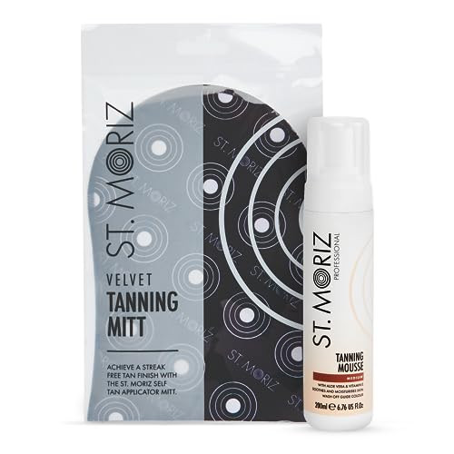 ST. MORIZ Professional Dark Self Tanner Mousse with Tanning Mitt Bundle - Sunless Instant Self Tanning Foam with Vitamin E for Moisturizing (6.76 fl oz)
