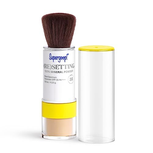 Supergoop (Re) setting Mineral Powder Light - 0.15 oz - Makeup Setting Powder + Broad Spectrum SPF 35 PA+++ Sunscreen - With Ceramides Olive Glycerides & Coated Silica Spheres