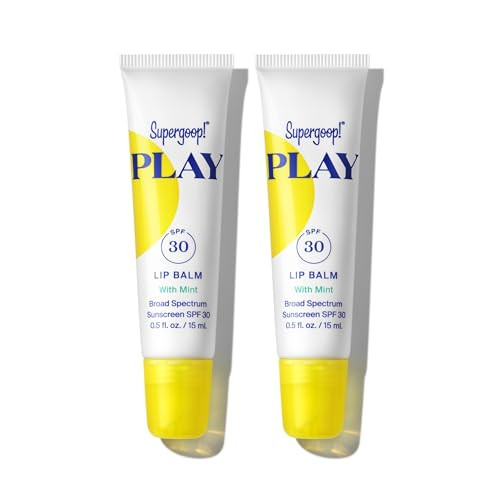 Supergoop PLAY Lip Balm SPF 30 with Mint - 0.5 fl oz Pack of 2 - Broad Spectrum SPF Lip Balm with Hydrating Honey Shea Butter & Sunflower Seed Oil - Great for Active Days