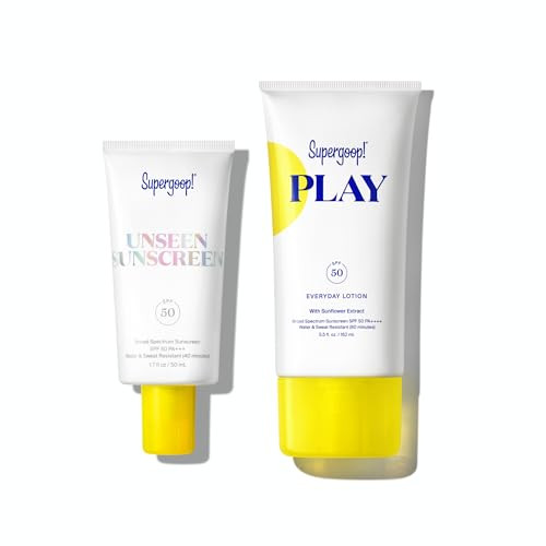 Supergoop Unseen Sunscreen SPF 50 Invisible Sun Protection for Face (1.7 fl oz) + PLAY Everyday Lotion SPF 50 (5.5 fl oz) - Broad Spectrum Body & Face Sunscreen Recommended for Sensitive Skin