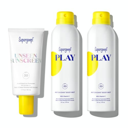 Supergoop Unseen Sunscreen SPF 50 Invisible Sun Protection for Face (1.7 fl oz) + PLAY Antioxidant Body Mist SPF 50 (Pack of 2 6 fl oz Each) - Broad Spectrum Body & Face Sunscreen