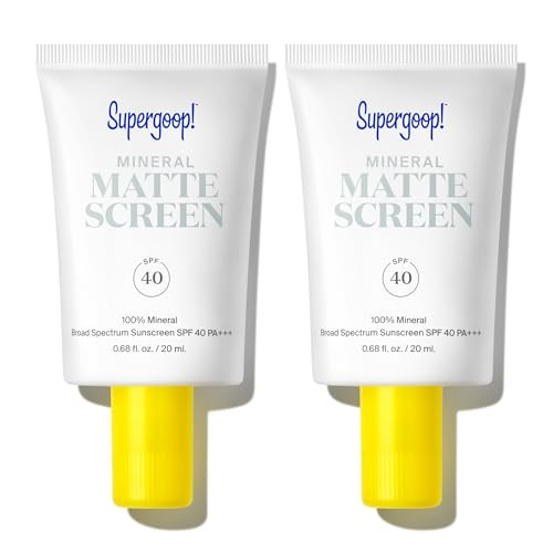 Supergoop Mineral Mattescreen (SPF 40) - Pack of 2 45 mL - Mineral Oil- Broad Spectrum Sunscreen - Smooths Skin’s Appearance Minimizes Pores & Controls Shine - Water & Sweat Resistant