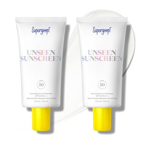 Supergoop Unseen Sunscreen - SPF 50 - Clear & Invisible Face Sunscreen + Broad Spectrum + Makeup-Gripping Primer - Weightless Scentless Oil  - For All Skin Types & Tones - 1.7 fl oz 2 Pack