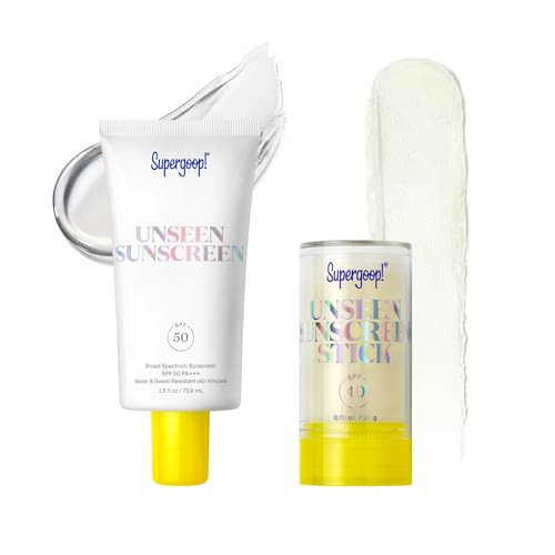 Supergoop Invisible Icons SPF Set - Includes Unseen Sunscreen Broad Spectrum SPF 50 PA+++ (2.5 oz) & Unseen Sunscreen Stick SPF 40 (0.7 oz).