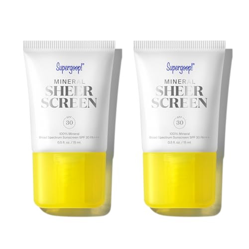 Supergoop Mineral Sheerscreen SPF 30 PA+++ 0.5 fl oz - Pack of 2 - Mineral Broad Spectrum Face Sunscreen + Primer + Helps Filter Blue Light - Satin Finish - For All Skin Types