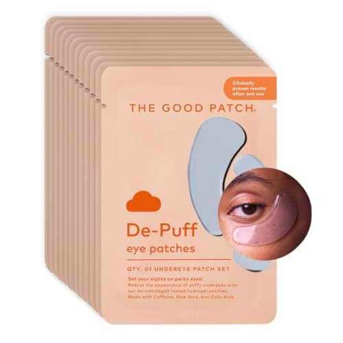 The Good Patch De-Puff Cooling Hydrogel Under Eye Patches for Puffy Eyes and Under Eye Bags Made with Caffeine Aloe Vera Gotu Kola Clinically Proven (6 Total Patch Sets)