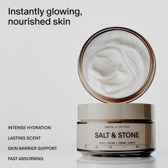 Salt & Stone Body Cream – Santal & Vetiver | Hydrating Formula with Seaweed Extracts Spirulina & Squalane | Deep Hydration Skin Barrier Support & Healthy Glow | for all Skin Types (6.7 fl oz)