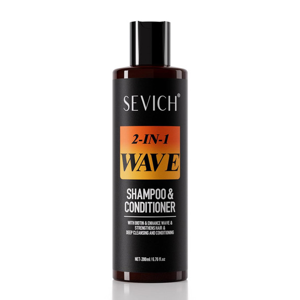 SEVICH 2-in-1 Wave Shampoo & Conditioner for Black Men | Curl-Enhancing Formula with Biotin, Ginseng & Castor Oil | Deep Cleansing & Moisturizing | 200ml/6.76fl.oz