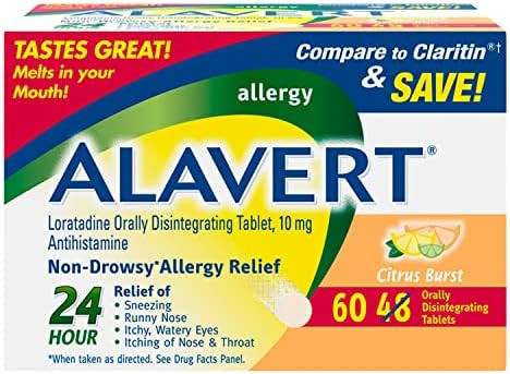 Alavert Allergy 24 Hour Relief Citrus Burst Flavor Orally Disintegrating Allergy Tablets Nondrowsy Antihistamine Loratadine 10Mg 18 Count