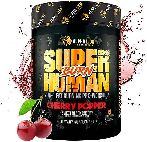 Alpha Lion Superhuman Burn “ 2 In 1 Metabolism Booster Pre Workout And Thermogenic Fat Burner For Men “ Appetite Suppressant And Weight Loss Supplement (21 Servings Blue Gummy Bear Flavor)