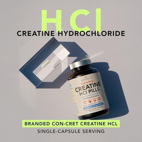 Amandean Creatine Hcl Pills. American Made Concret. 120 Capsules. 7X Concentrated Vs Monohydrate Powder. No Bloat. Muscle Energy Cognitive Recovery Support For Men & Women. Gluten Nongmo.