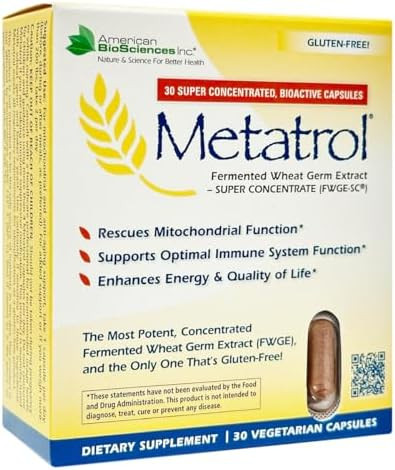 American Biosciences Metatrol Fermented Wheat Germ Extract Immune & Mitochondria Support For Reed Vitality & Enhanced Energy Gluten 30 Vegetarian Capsules 41Mg