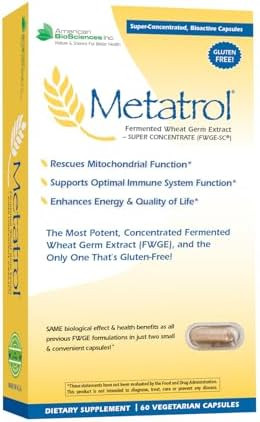 American Biosciences Metatrol Fermented Wheat Germ Extract Immune & Mitochondria Support For Reed Vitality & Enhanced Energy Gluten 30 Vegetarian Capsules 41Mg