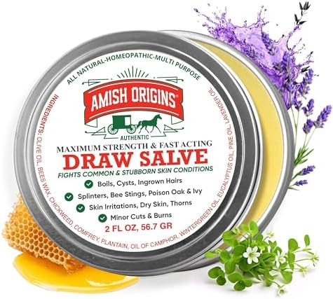 Amish Origins Drawing Salve Ointment 4 Oz Maximum Strength Fast Acting Draw Salve For Splinters Boil Bee Stings Cyst Anti Itch Cream Made In Usa