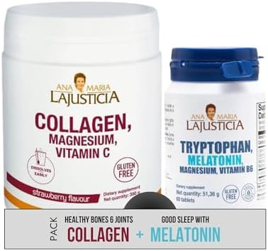 Ana Maria Lajusticia Collagen With Magnesium 350G Strawberry Flavor & Tryptophan With Magnesium Melatonin And Vitamin B6 Skin Joint And Sleep Support Supplement Pack