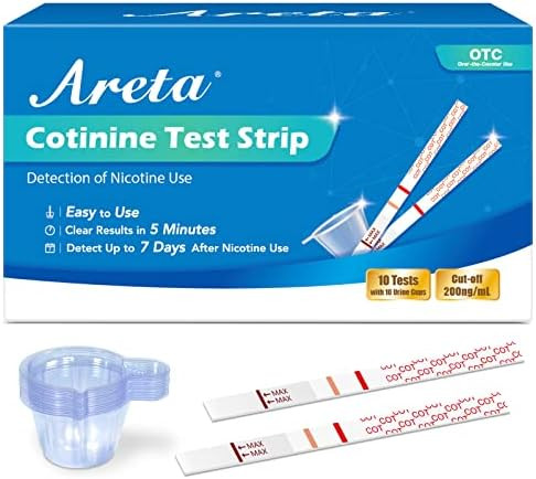 Areta Cotinine Test Strip: Tests For Home Continine Urine Screen Test Kits Quick Result In 5 Minutes For Over The Counter Use Detect 200Ng/Ml Cutoff Level # Ascot114C (10 Pack)