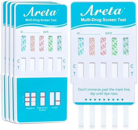 Areta Multidrug Screen Test For Marijuana (Thc) Cocaine Amphetamine Morphine Methamphetamine 5 In 1 Home Urine Drug Testing Kit 5 Pack #Adtp254