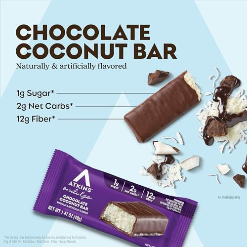 Atkins Endulge Chocolate Coconut Flavored Bar Low Sugar Treat High In Fiber 16 Count