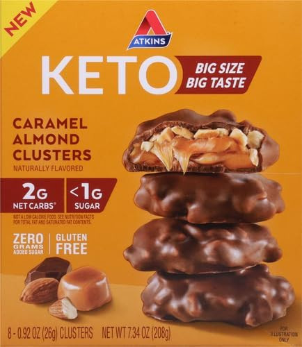 Atkins Caramel Almond Clusters Gluten High In Fiber 1G Sugar 2G Net Carb Keto Friendly 8 Count