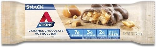 Atkins Caramel Chocolate Nut Roll Snack Bar Protein Snack High In Fiber 2G Sugar 5 Count