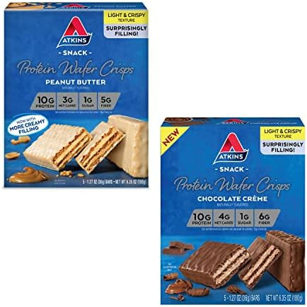 Atkins Protein Wafer Crisps Bundle Peanut Butter & Chocolate Crã¨Me Keto Friendly 5 Count Each