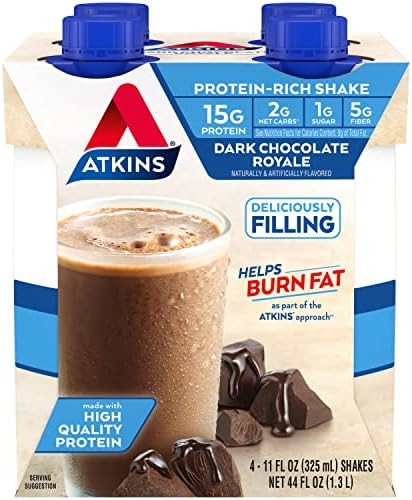 Atkins Dark Chocolate Royale Proteinrich Shake. Rich And Creamy With Protein. Ketofriendly And Gluten . (4 Shakes) 11 Fl Oz