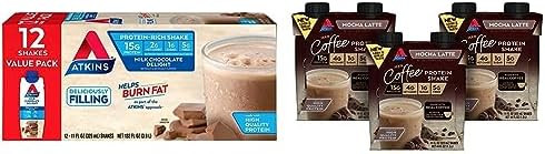 Atkins Milk Chocolate Delight And Mocha Latte Iced Coffee Protein Shakes Bundle (15G Protein Low Glycemic)