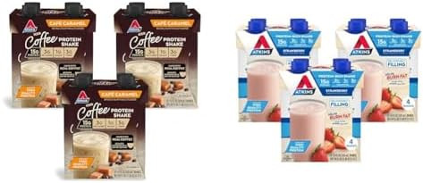 Atkins„¢ Cafã Caramel Iced Coffee Protein Shake & Strawberry Protein Shake 15G Protein Low Glycemic 2G Net Carb 1G Sugar Keto Friendly 12 Count