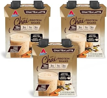 Atkins Chai Tea Latte Protein Shake 15G Protein Low Glycemic 3G Net Carb 1G Sugar Keto Friendly & Cafã Caramel Iced Coffee Protein Shake 15G Protein Low Glycemic 3G Net Carb 1G Sugar