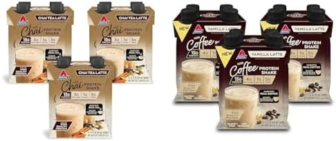Atkins Chai Tea Latte Protein Shake 15G Protein Low Glycemic 3G Net Carb 1G Sugar Keto Friendly & Iced Coffee Vanilla Latte Protein Shake 15G Protein Low Glycemic 4G Net Carb 1G Sugar