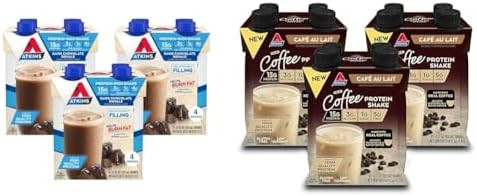 Atkins Dark Chocolate Royale Protein Shake & Cafã Au Lait Iced Coffee Protein Shake 15G Protein Low Glycemic 3G Net Carb 1G Sugar Keto Friendly 12 Count