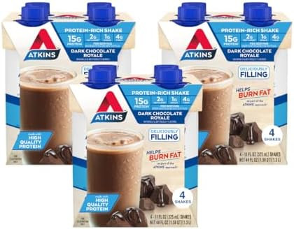 Atkins Dark Chocolate Royale Protein Shake & Cafã Au Lait Iced Coffee Protein Shake 15G Protein Low Glycemic 3G Net Carb 1G Sugar Keto Friendly 12 Count