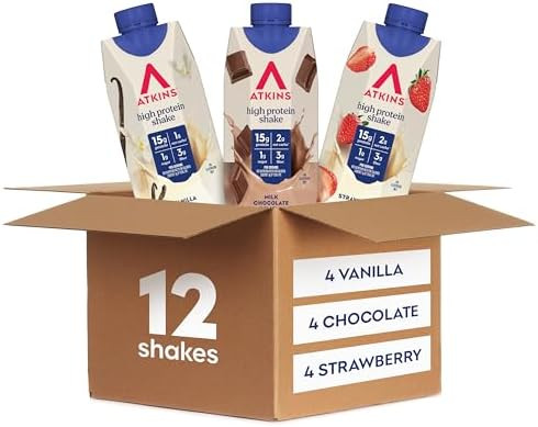 Atkins Protein Shake Variety Pack Strawberry Vanilla And Milk Chocolate Flavored Protein Shakes 15G Protein 3G Fiber Glp1 Friendly 12 Count