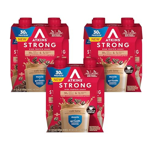 Atkins Strong High Protein Shake Chocolate Peanut Butter Flavor 30G Protein Low Carb And Low Sugar Shake Keto Friendly Gluten Muscle And Gut Health Support Complex 12 Count