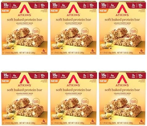 Atkins Soft Baked Protein Bars Blueberry 15G Protein 4G Net Carbs 2G Sugar Excellent Source Of Fiber Keto Protein Bars Low Sugar 6 Packs (4 Bars Each)