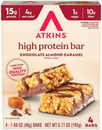 Atkins High Protein Bar Chocolate Almond Caramel Keto Friendly Gluten With Real Almond Butter 4 Count (Pack Of 1)
