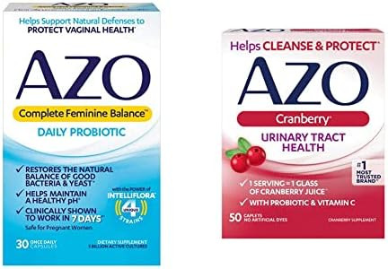 Azo Complete Feminine Balance Daily Probiotics For Women (30 Count) Cranberry Urinary Tract Health Supplement (50 Count)