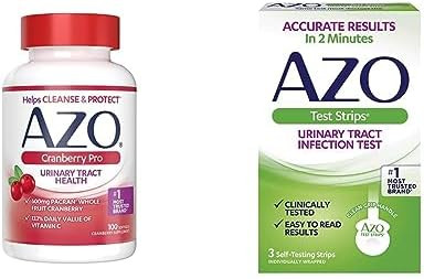 Azo Cranberry Pro Urinary Tract Health Supplement 600Mg Pacran 1 Serving = More Than 1 Glass Of Cranberry Juice 100 Ct + Urinary Tract Infection (Uti) Test Strips Accurate Results In 2 Minutes 3 Ct