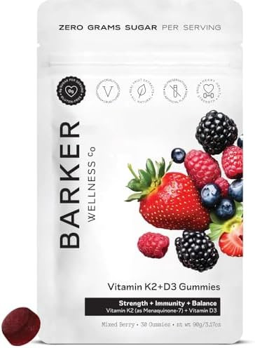 Barker Wellness Co D3 K2 Vitamin Gummies “ Max Potency 6000Iu D3 + 200Mcg K2 For Strong Bones Cardiovascular Wellness Immune Support Vegan Sugar Delicious Mixed Berry 30 Servings