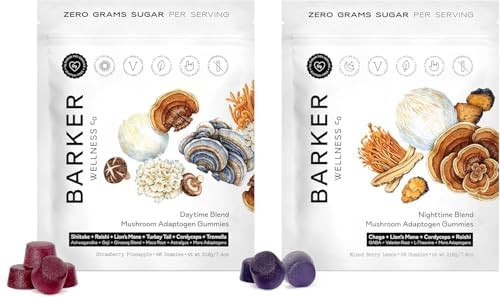 Barker Wellness Co Daytime & Nighttime Mushroom Gummies Bundle Sugar Vegan With Reishi Lion'S Mane Cordyceps Focus Energy Relaxation & Sleep Support 120 Count